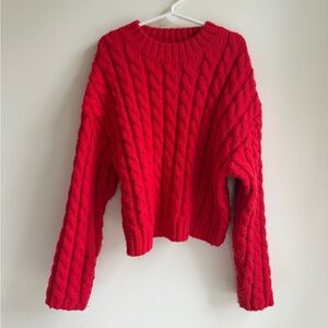 Zara Girls Red Cable Knit Crewneck Sweater